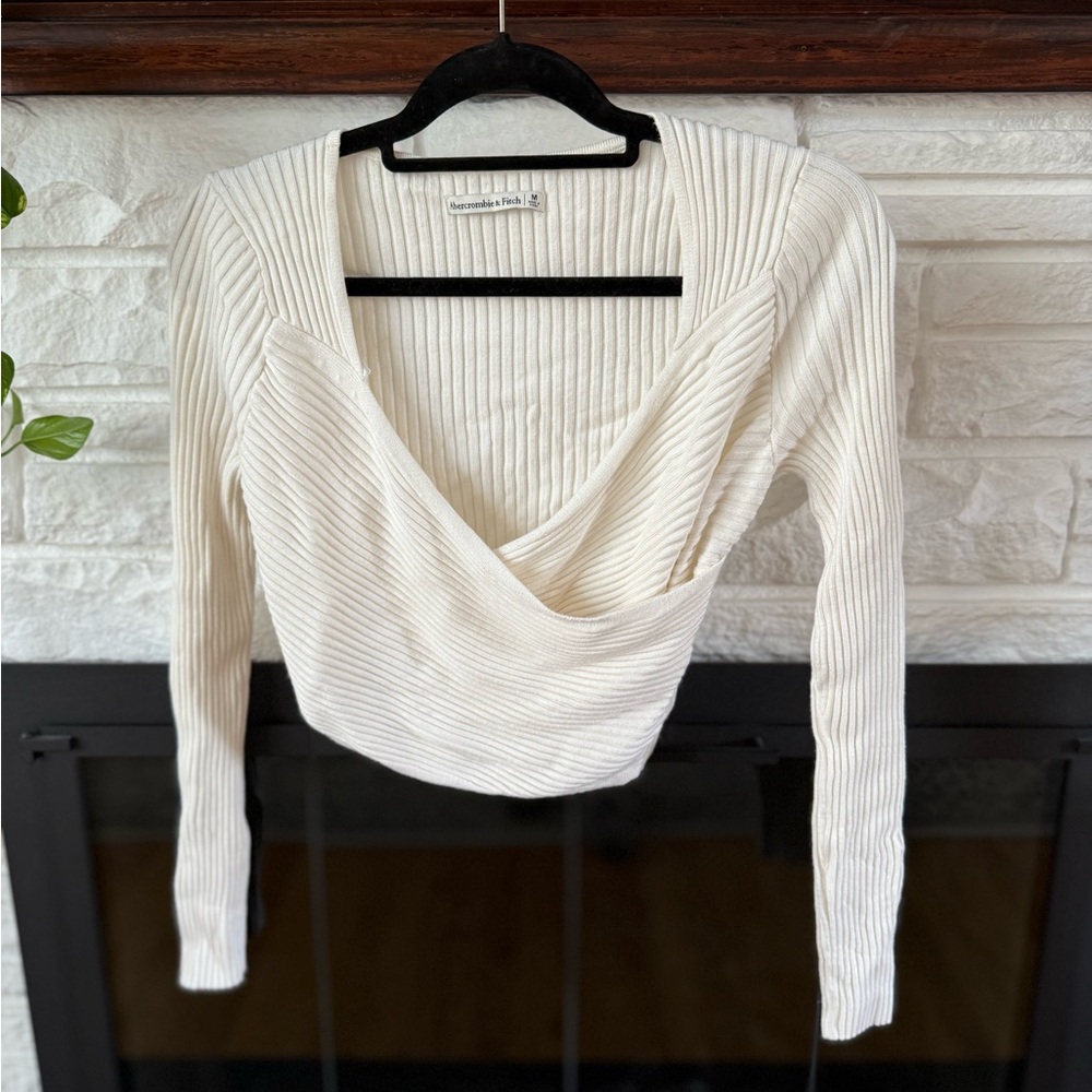Abercrombie & Fitch Cream Ribbed Long Sleeve Top